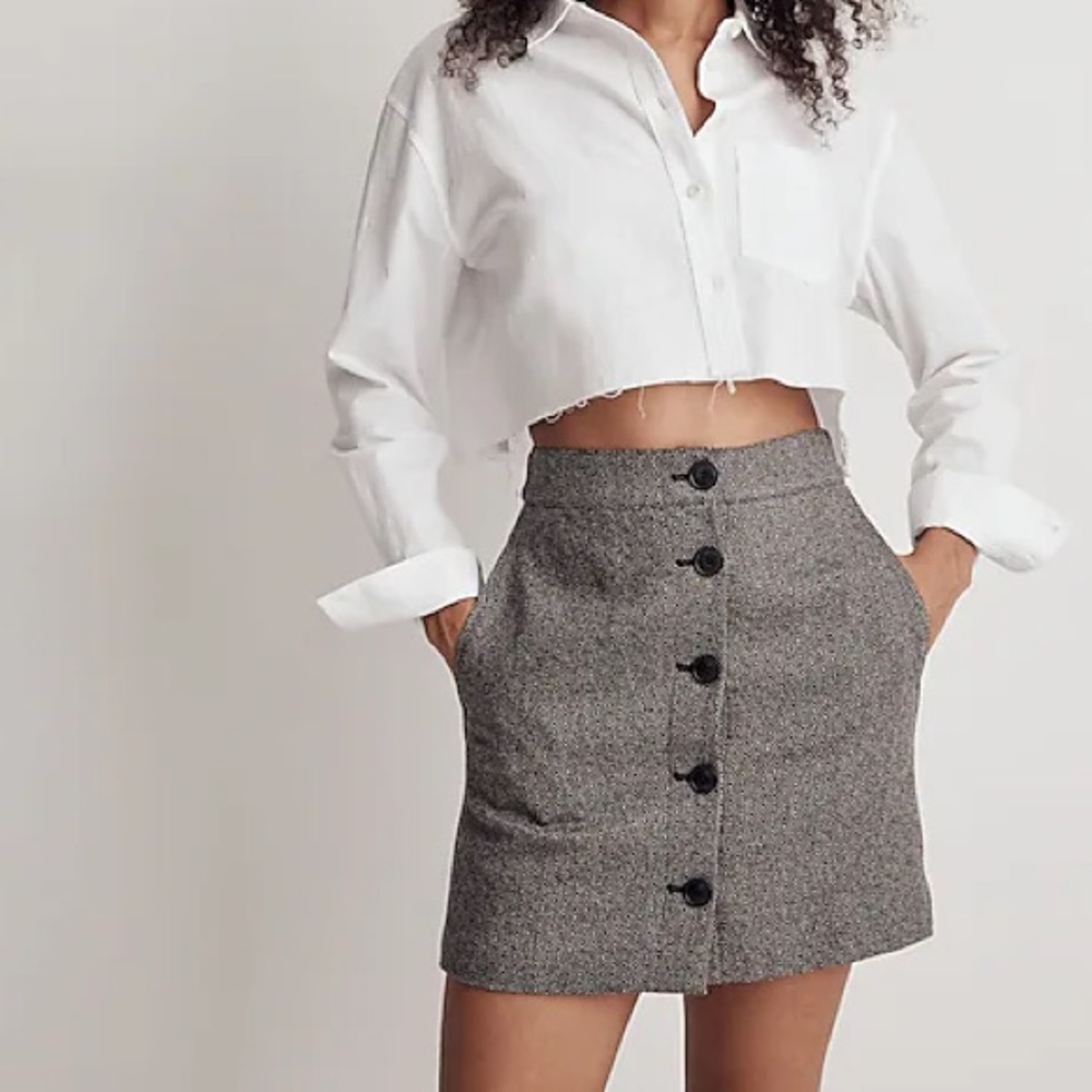 Madewell Grey Button-Front Mini Skirt